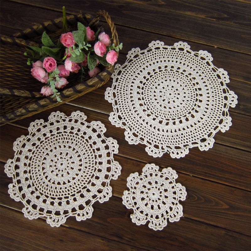 [Australia - AusPower] - yazi Handmade Round Crochet Cotton Lace Table Placemats Doilies 20" 20" White 