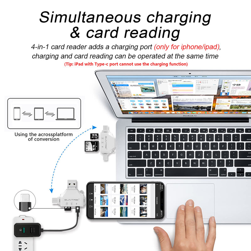 [Australia - AusPower] - SD/Micro SD Card Reader for iPhone/ipad/Android/Mac/Computer/Camera,Portable Memory Card Reader 4 in 1 Micro SD Card Adapter&Trail Camera Viewer Compatible with TF and SD Card white 