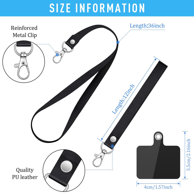 [Australia - AusPower] - 8 Sets Phone Lanyard, 4 Cell Phone Neck Lanyard Holder and 4 Phone Wrist Strap with 8 Phone Tab Universal for Phone Case (Black) Black 