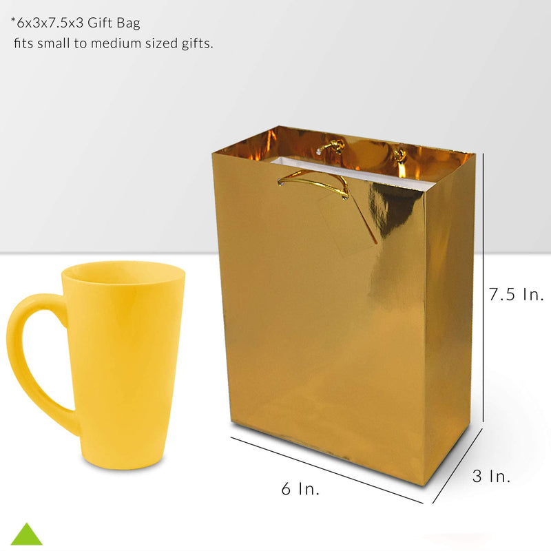 [Australia - AusPower] - Gold Gift Bags - 12 Pack Small Metallic Designer Paper Shopping Bags with Handles, Gift Wrap Euro Totes for Birthdays, Party Favors, Baby Showers, Bachelorette, Holidays, Christmas, Bulk - 6x3x7.5 