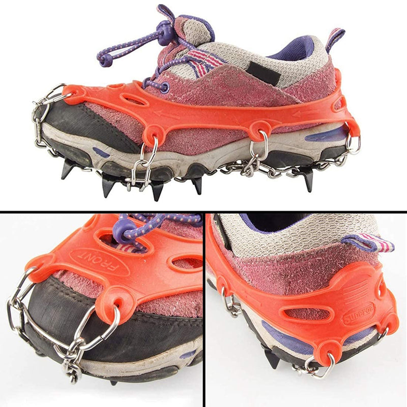 [Australia - AusPower] - LINXGR 11-Spikes Kids Crampons Ice Cleats for Hiking Boots 11 Teeth Anti Slip Microspikes Kids Crampons Small for Hiking Climbing Walking Shoes Unisex, Toddler-Preschool-Gradeschooler-Teens Orange Small for Toddlers/Little Kids 