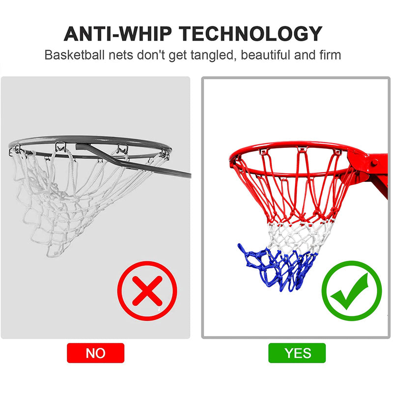 [Australia - AusPower] - NEIJIANG Basketball Net Outdoor, 2022 Upgrade Thick Professional Basketball Net Replacement Heavy Duty, All Weather Anti Whip Color Never Fade -12 Loops (Red White Blue) 