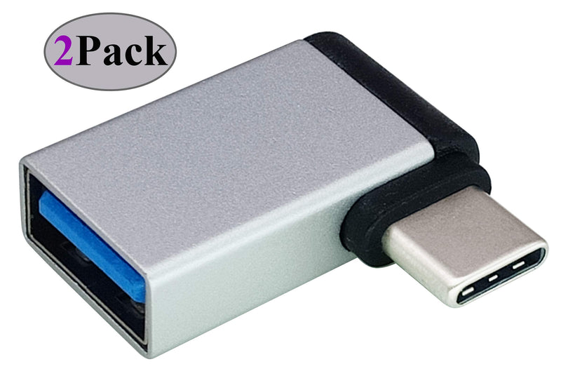 [Australia - AusPower] - AAOTOKK Right Angle USB C to USB 3.0 Adapter 90 Degree Type C Male to USB A 3.0 Female Converter,On The Go(OTG) for Smartphone,Laptops,Mouse Keyboards,More USB and Type-C Devices (2 Pack-Silver M/F) silver M/F 