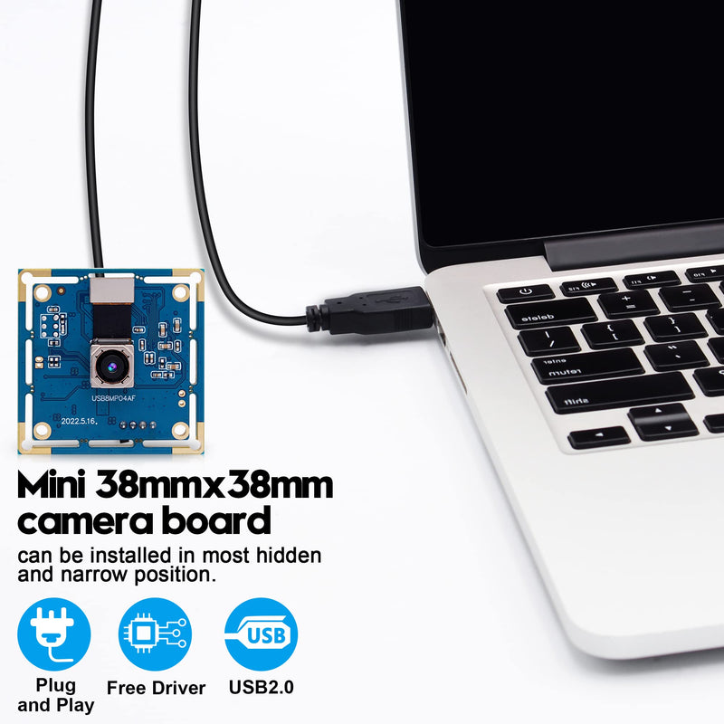 [Australia - AusPower] - ELP 8mp USB Camera Autofocus 4K PC Camera Module for Computer and Raspberry Pi Mini UVC USB2.0 Webcam Board IMX179 Industrial Lightburn Camera Low Distortion CCTV Laser Engraver Camera for Laptop 