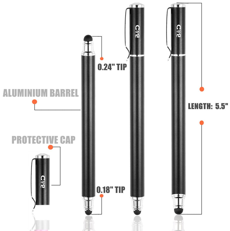 [Australia - AusPower] - Bargains Depot 2-in-1 Stylus Touch Screen Pen for iPhone, Ipad, iPod, Tablet, Galaxy and More with 20Pcs Rubber Tips (Black) Black 