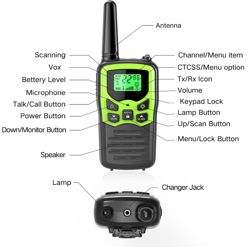 [Australia - AusPower] - Walkie Talkies,MOICO Long Range Walkie Talkies for Adults Two-Way Radios with 22 Channels FRS VOX Scan LCD Display with LED Flashlight for Field, Survival Biking Hiking Camping 2 Pack (Green) Green 