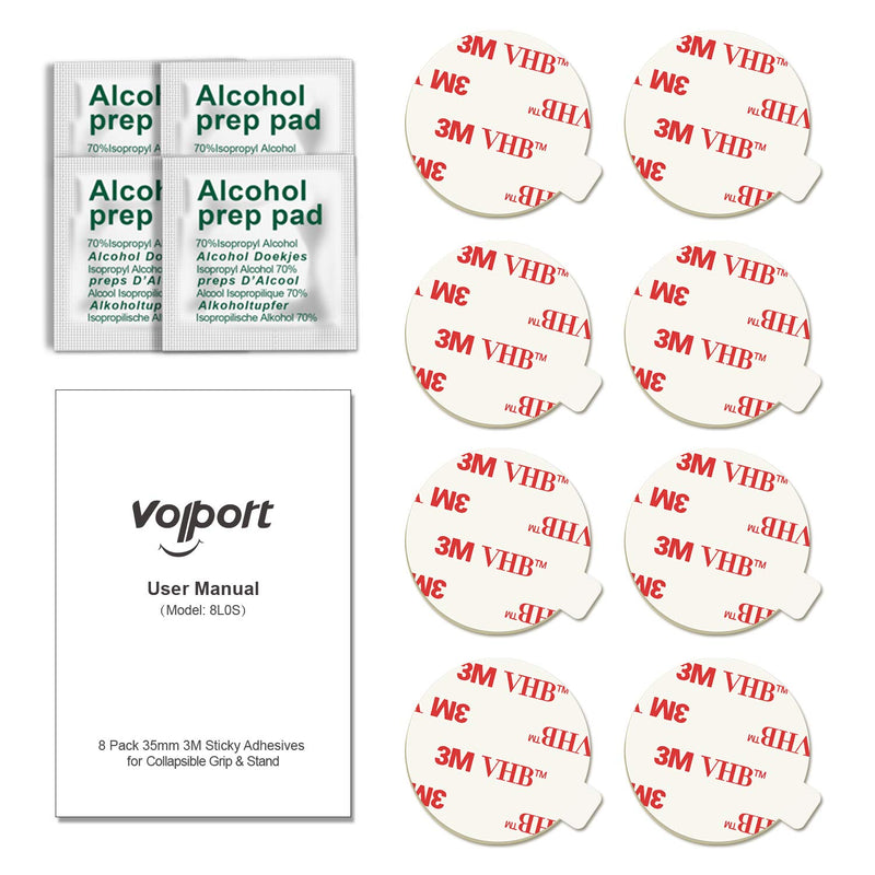 [Australia - AusPower] - 8 Pack Sticky Adhesive Replacement for Socket Stand, VOLPORT 1.4 Inch Pops 3M Circle Heat Resistant Double Sided Clear White High Bond Tape Extra Strong Removable Sticker Pad for Phone Grip Holder 