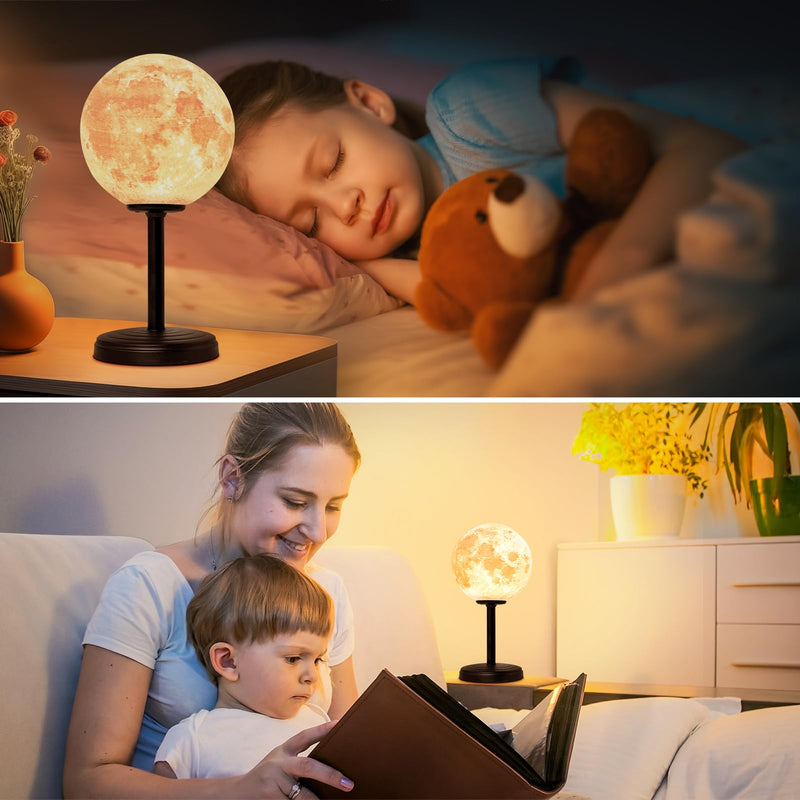 [Australia - AusPower] - JIMIMORO 3D Moon Lamp Bedside Table Lamp for Bedroom - Dimmable Bedside Lamps Small Modern Bedroom Lamp LED Desk Light with 25 Lighting Modes nightstand lamp Bed Side for Bedroom, Home, and Dorm White 