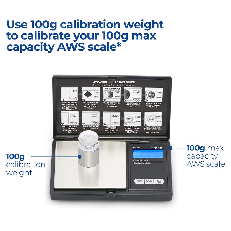 [Australia - AusPower] - American Weigh Scales Calibration Weight for AWS Digital Scale, Carbon Steel, Chrome Finish, 100g (100WGT) 