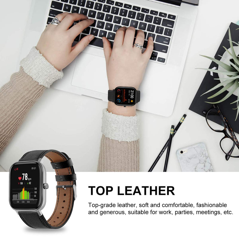 [Australia - AusPower] - Turnwin Leather WatchBand Compatible with Huami Amazfit GTS & Amazfit GTR 42mm Smart Watch Genuine Leather Replacement 20MM Sport Wrist Strap Bracelet with Stainless Metal Buckle Black 