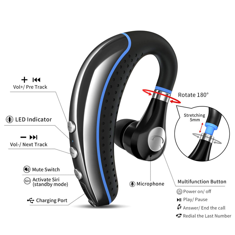 [Australia - AusPower] - Bluetooth Headset, FIMITECH Wireless Earpiece V5.0 Ultralight Hands Free Business Earphone with Mic for Business/Office/Driving 