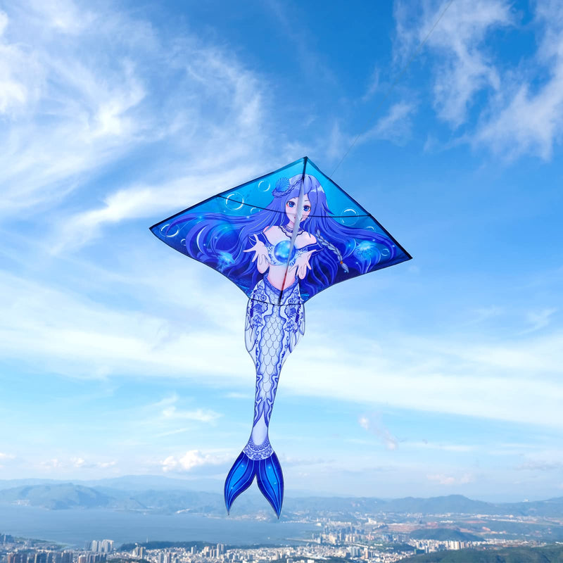 [Australia - AusPower] - Mint's Colorful Life Mermaid Kite for Girls & Kids, Easiest to Fly Delta Kite blue style 