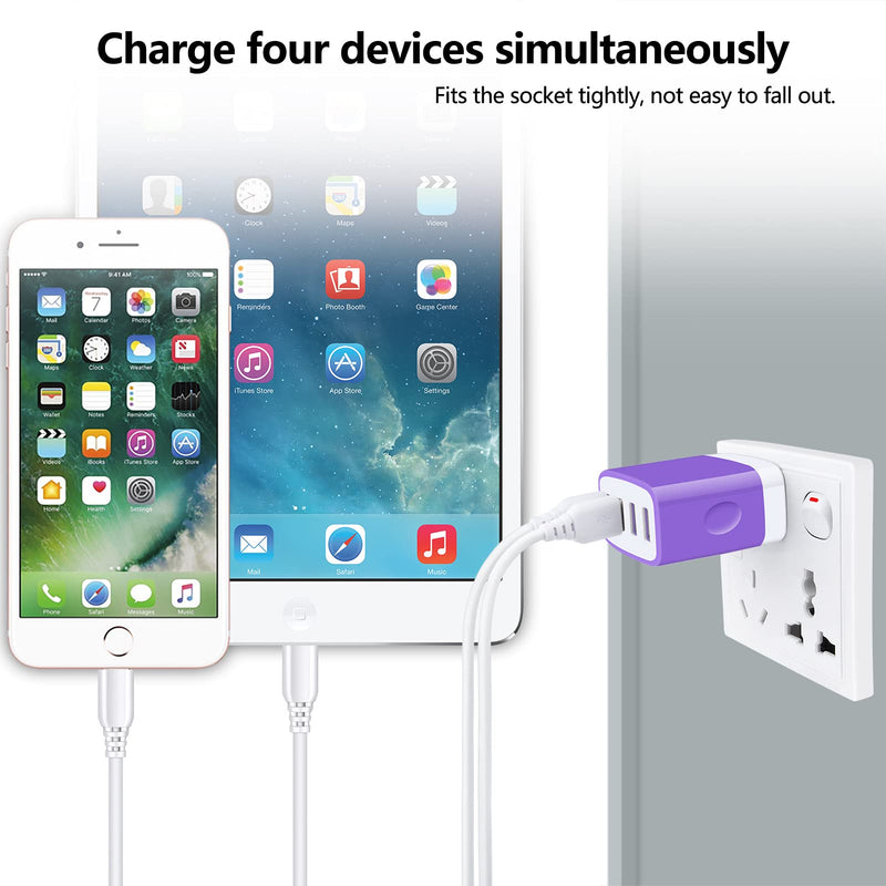 [Australia - AusPower] - USB Wall Charger, HOOTEK 2Pack Wall Plug 4-Multi Port Quick Charger Block Cube 4.8A Power Adapter Compatible iPhone 13 12 11 Pro Max XS X Plus, iPad, Samsung Galaxy S22 S21 S20 S10 S9/Note20 Ultra 5G purple 