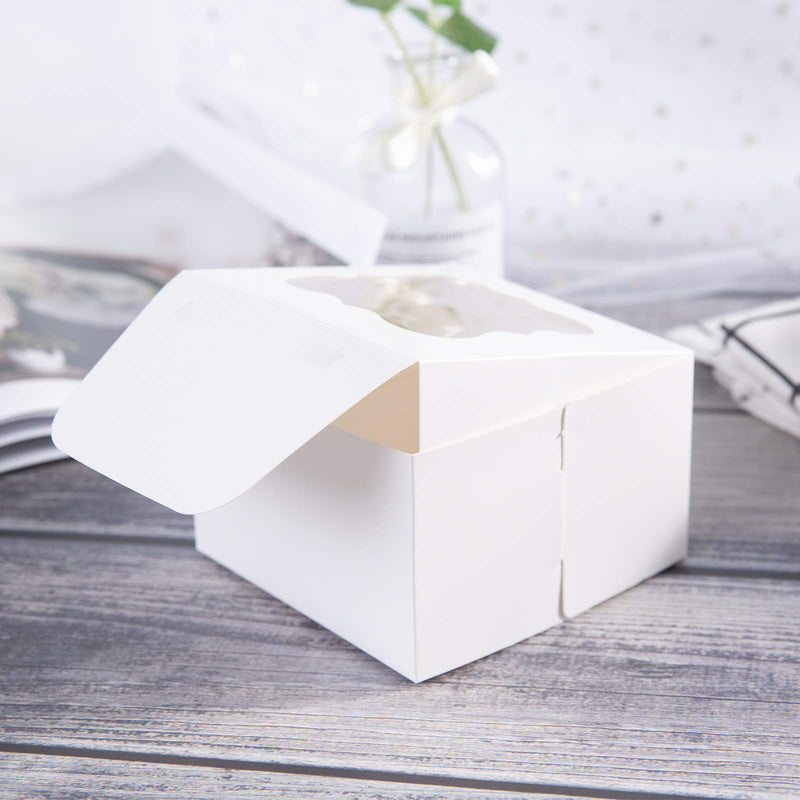 [Australia - AusPower] - 25 Pack White Bakery Box with Window 4x4x2.5 inch Eco-Friendly Paper Board Cardboard Gift Packaging Boxes for Pastries, Cookies, Small Cakes, Pie, Cupcakes (White, 25) 