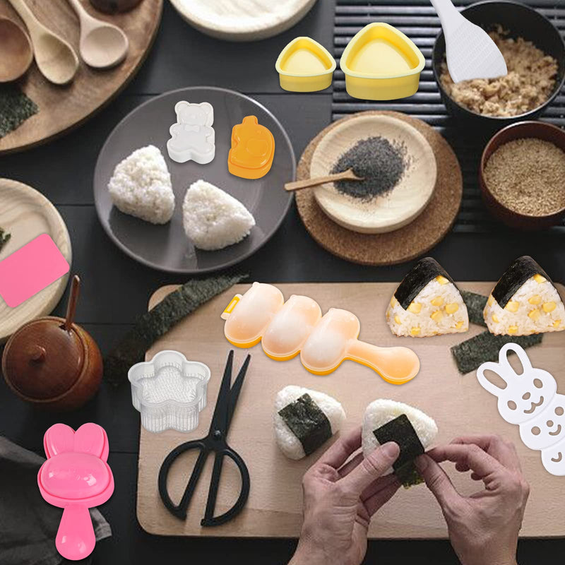 [Australia - AusPower] - 10Pcs Rice Ball Molds, Cartoon Cute Onigiri Mold DIY Sushi Molds, Rice Ball Mould Shaker Sushi Maker Tool, Animal Rice Decorating Mold, Triangle Rice Mold, Sushi Rice Molds for Kids Bento Onigiri Tool 