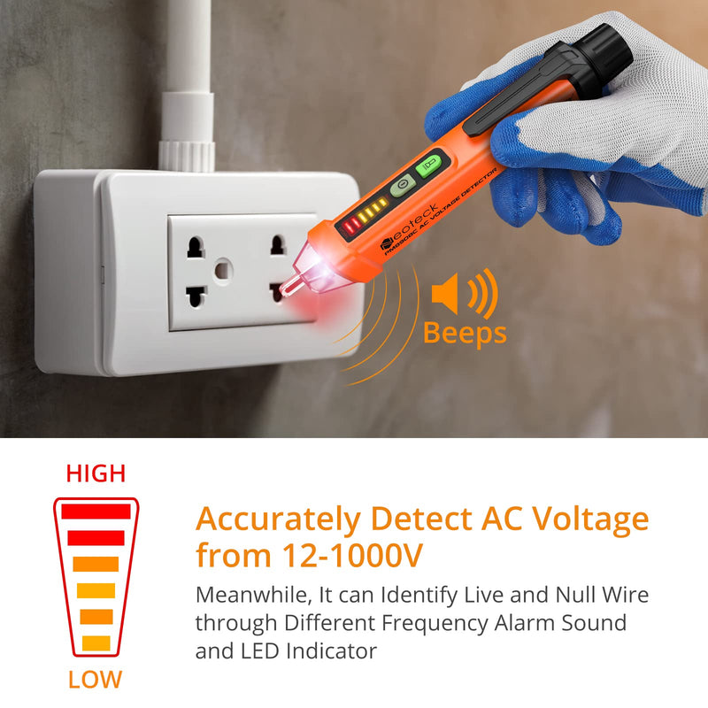 [Australia - AusPower] - Neoteck Non-Contact AC Voltage Tester Pen, AC 12-1000V, LED Flashlight, Buzzer Alarm for Live/Null Wire Judgment Yellow 