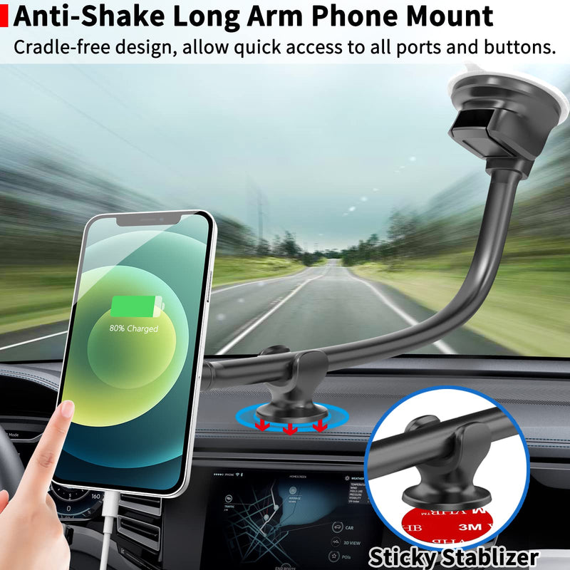 [Australia - AusPower] - APPS2Car Magnetic Car Phone Holder Mount [Flexible Long Arm] Anti-Shake Windshield Phone Mount [6 Strong Magnets] Cell Phone Holder for Car [Case Friendly] Compatible with iPhone Smartphones Tablets 