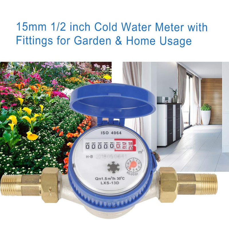 [Australia - AusPower] - 15mm 1/2 inch Cold Water Meter with Fittings for Garden & Home Usage, Water Meter for Indoor Plants Digital, Water Meter for Outdoor Plants 