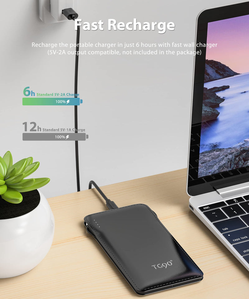 [Australia - AusPower] - Power Bank Built in USB C Cable Cord, Portable Charger 10000mAh, Slim 5V Backup External Battery Type C Portable Battery Pack for Cell Phones iPhones 11 X XS XR Samsung Android iPad Pixel Black 