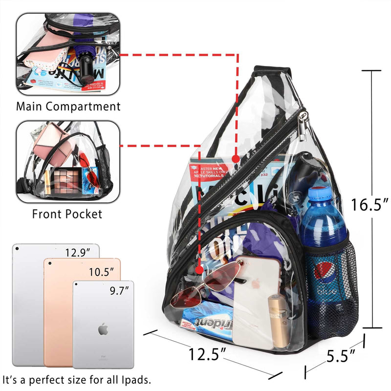 [Australia - AusPower] - HULISEN Clear PVC Sling Bag Stadium Approved, Backpack with Adjustable Strap Black 