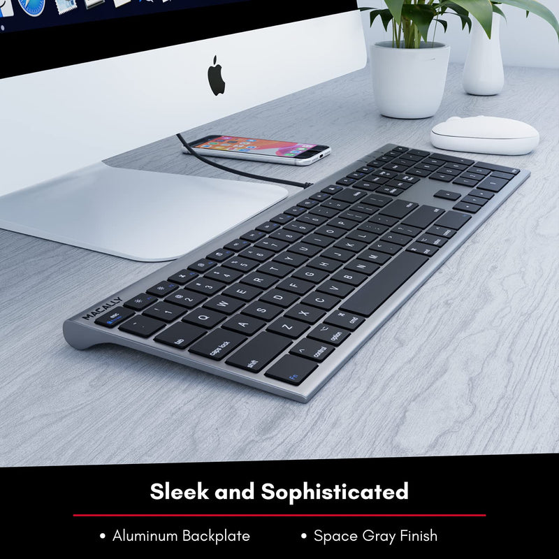 [Australia - AusPower] - Macally Ultra-Slim USB Wired Computer Keyboard - Works Great as Both a Windows or Wired Mac Keyboard - Compatible Full Size Apple Keyboard with Numeric Keypad for Mac Mini, iMac, MacBook - Space Gray Space Grey 