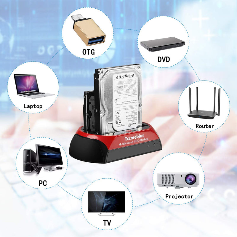 [Australia - AusPower] - Tccmebius Hard Drive Docking Station, TCC-S868-US USB 3.0 to 2.5 3.5 Inch SATA IDE Dual Slots External HDD Enclosure, for 2.5" 3.5" IDE SATA I/II/III HDD SSD 