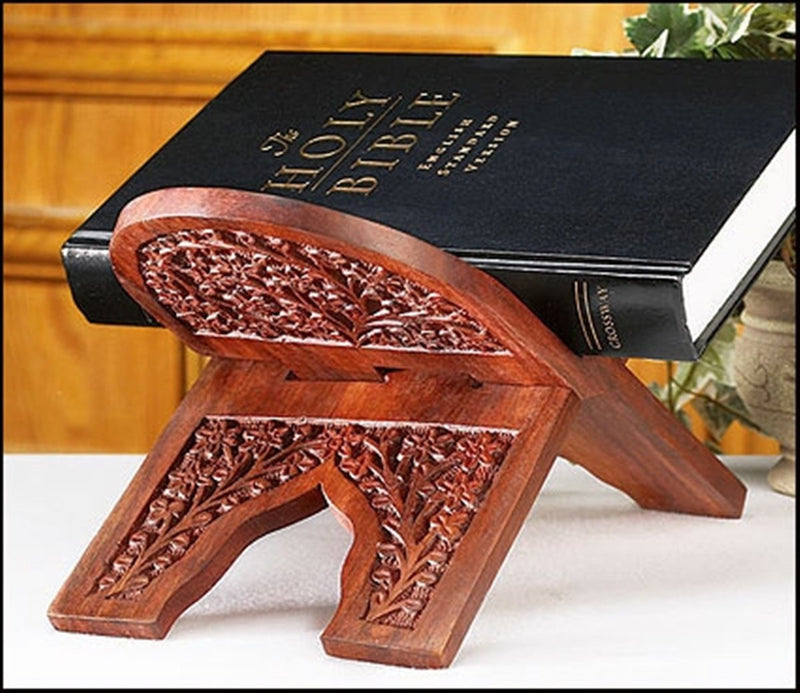 [Australia - AusPower] - Carved Rosewood Bible Hymnal or Missal Display Stand, 10 Inch 