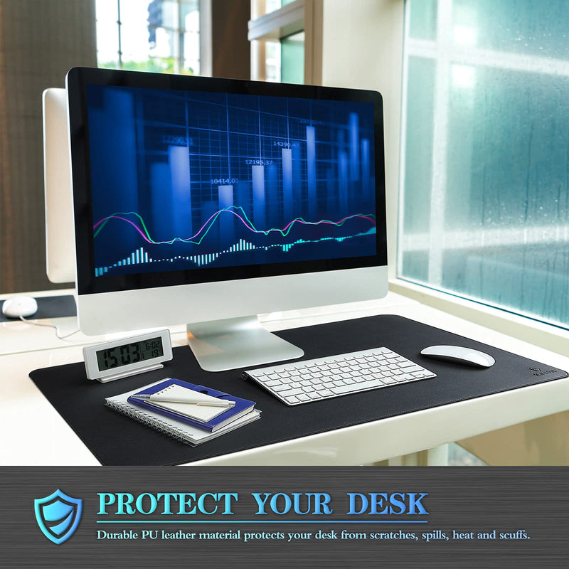 [Australia - AusPower] - Knodel Desk Mat, Dual-Sided Office Desk Pad, Mouse Pad, Waterproof Desk Mat for Desktop, Desk Pads & Blotters, PU Leather Desk Pad Protector (23.6" x 13.8", Black) Black/Black 23.6" x 13.8" 