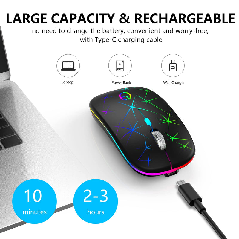 [Australia - AusPower] - Wireless Mouse, 2.4G Portable Optical Quiet RGB Mouse with USB Receiver and Type C Adapter, 3 Adjustable DPI Levels, Wireless Computer Mouse for Laptop, Computer, PC, MacBook, Desktop Black 