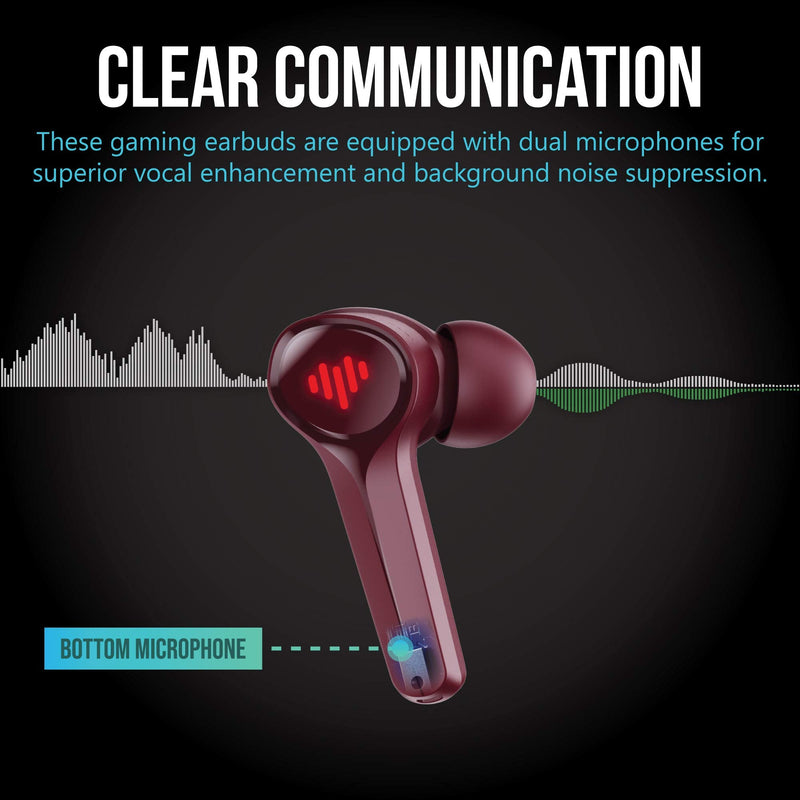[Australia - AusPower] - iLuv SG100 Gaming Wireless Earbuds, Bluetooth in-Ear with Changing LED Lights Ultra-Low 60ms Latency and Hands-Free Call MEMS Microphone, Includes Compact Charging Case and 4 Ear Tips, Red Crimson Red 