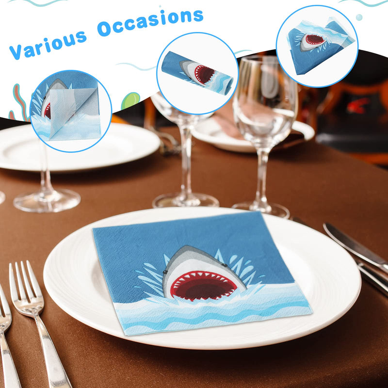 [Australia - AusPower] - 20 Pcs Shark Napkins Ocean Paper Napkins Shark Paper Napkins Shark Party Napkins Disposable Cocktail Beverage Napkins for Birthday Party Supplies 