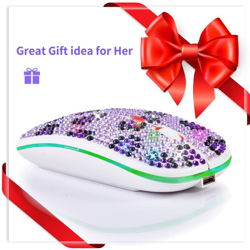 [Australia - AusPower] - Rechargeable 2.4GHz Wireless Bluetooth Mouse Covered Rhinestone Crystal, Bling Slim Mouse Compatible with Notebook, PC, Laptop, Computer, MacBook,Great Gift idea for Her 