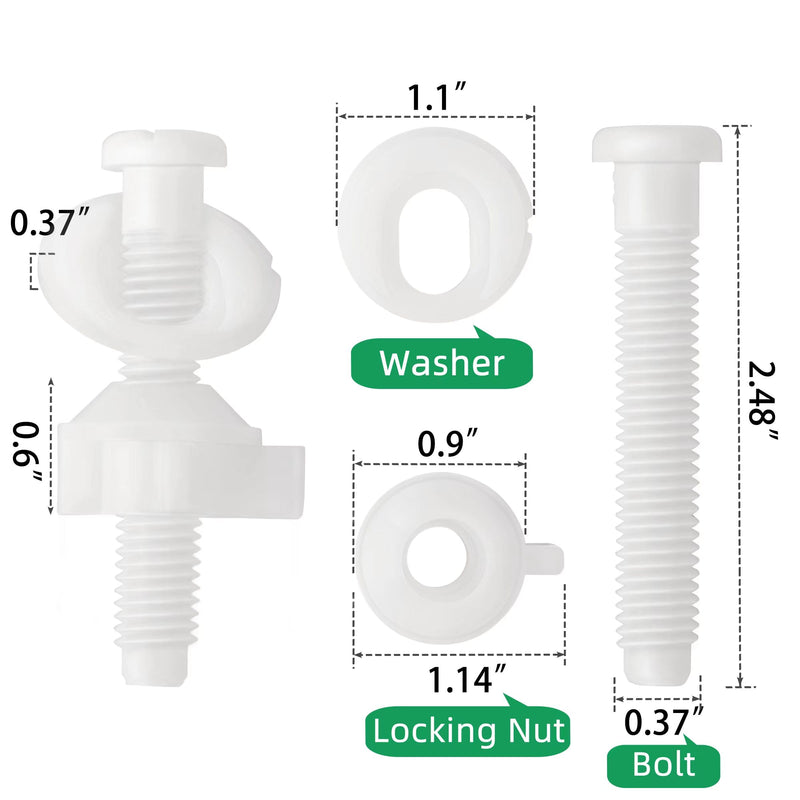 [Australia - AusPower] - 2 Pack Universal White Plastic Toilet Seat Hinge Bolts Screws with Nuts for Top Mount Toilet Seat Hinges 