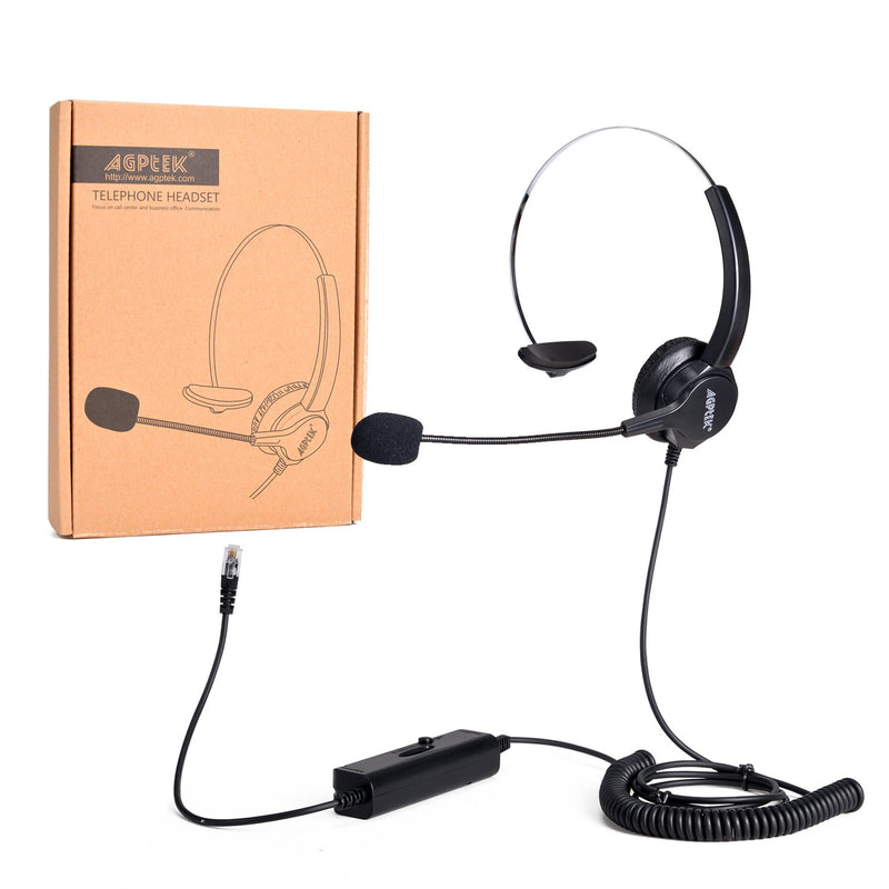 [Australia - AusPower] - AGPtEK® Hands-Free Call Center Noise Cancelling Corded Monaural Headset Headphone for Desk Telephone with 4-Pin RJ9 Crystal Head Headset Replacement 