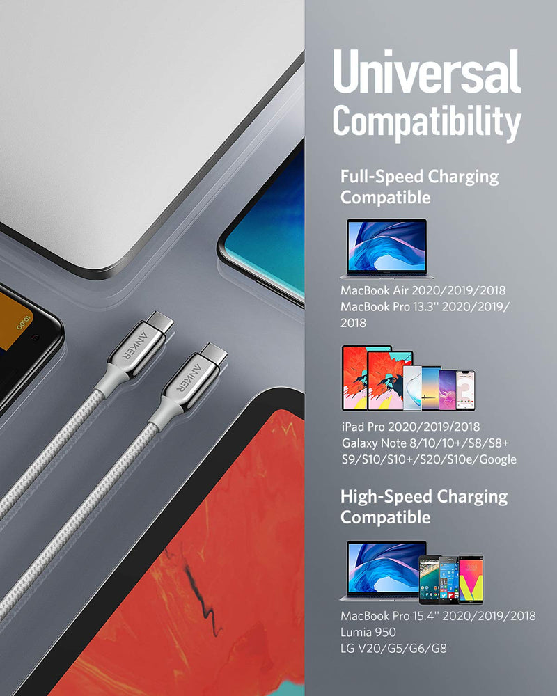 [Australia - AusPower] - USB C Cable, Anker Powerline+ III USB C to USB C (6ft) USB-IF Certified Cable, 60W Power Delivery PD Charging for Apple MacBook, iPad Pro 2020, iPad Air 4, Google Pixel 4a, and More(Silver) Silver 