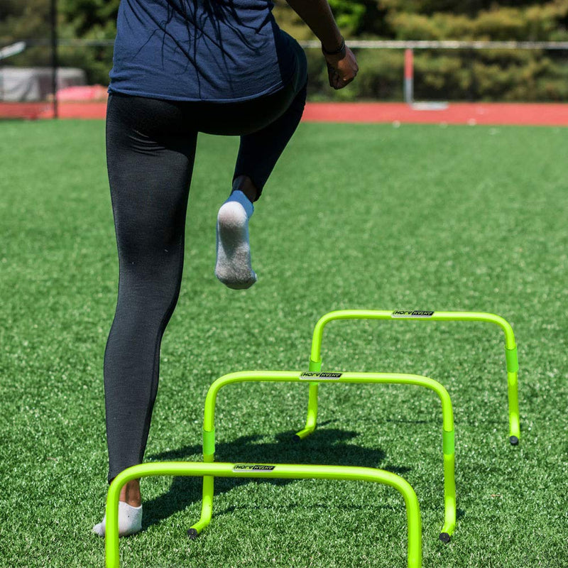 [Australia - AusPower] - HolaHatha Football and Soccer Training Sports Equipment Speed Agility Hurdle 8 to 11.8” Height Adjustable, Easy Storage - Bright Green 