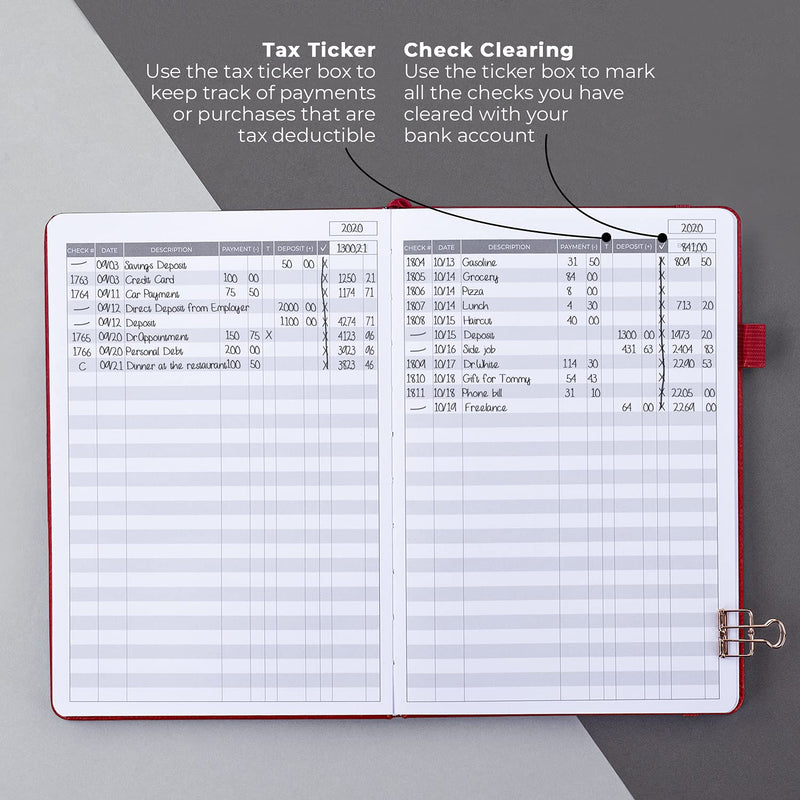 [Australia - AusPower] - Clever Fox Check Register – Deluxe Checkbook Log with Check & Transaction Registers, Bank Account Register Booklets for Personal and Work Use, A5 Hardcover - Red A5 (5.8'' x 8.3'') 