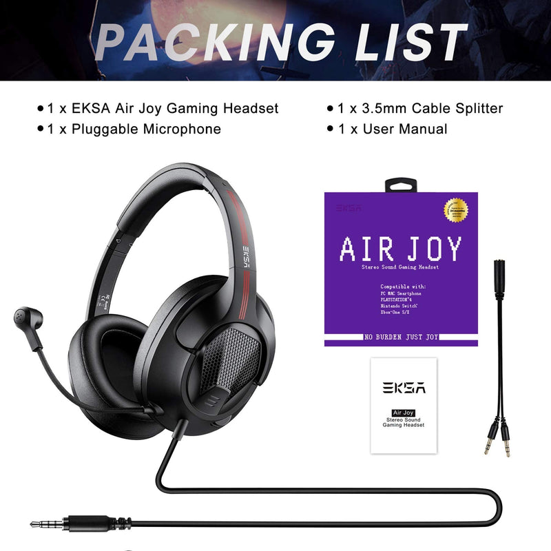 [Australia - AusPower] - EKSA Gaming Headset with Microphone for Xbox PS4 PS5 PC, Ultralight Computer Headset with Mic, Overear Headphones with Stero Sound for Laptop NES Games Black 