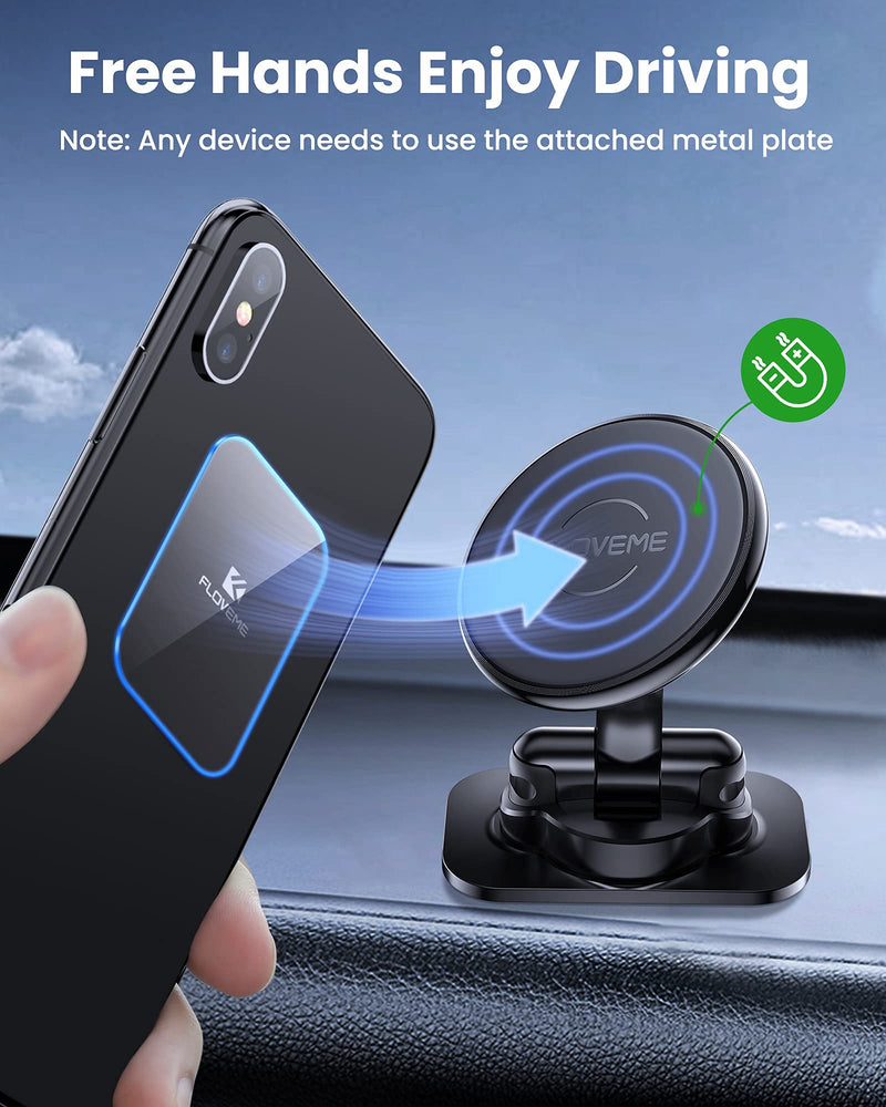 [Australia - AusPower] - Magnetic Phone Holder for Car - FLOVEME [Hand-Free] Car Phone Mount for Dashboard [360° Rotate Freely] Cell Phone Holder for Car[Super Adhesive 3M] iPhone Car Mount Compatible with All Smartphones Bright black 