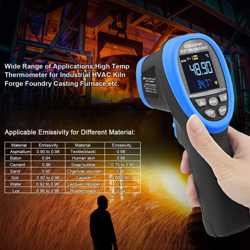 [Australia - AusPower] - Infrared Thermometer AP-1800C Pyrometer Color LCD Screen Laser Thermometer -58°~3272°F(-50~1800℃) D:S=50:1 High Temp Thermometer Non Contact IR Thermometer Gun with Backlit Flashlight【Not for Human】 