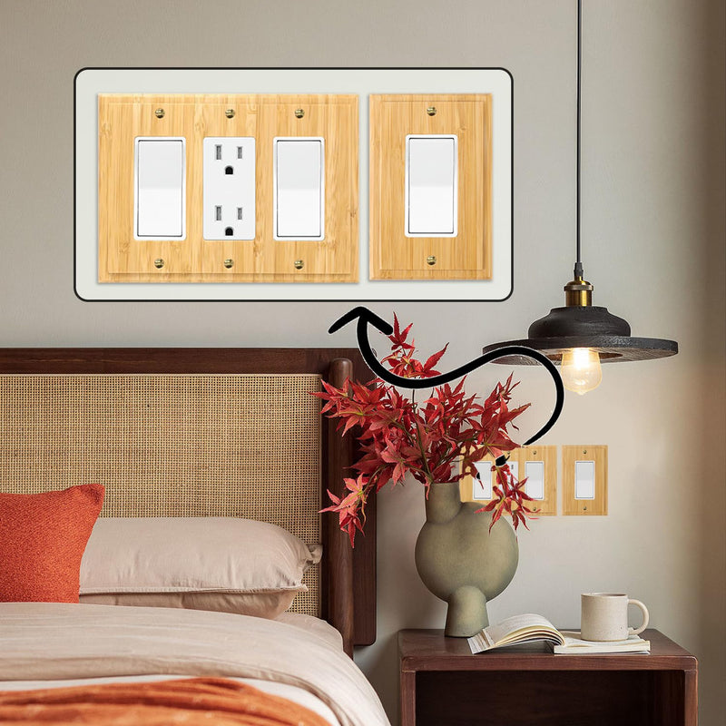 [Australia - AusPower] - Solid Wood Outlet Covers Light Switch Plate 4.8" X 3.14" Bamboo Switch Plates And Outlet Covers Light Switch Cover Quality Raw Wooden Wall Plate Decorative Single Rocker Standard Size 1PC-DK Wall Plate 3 