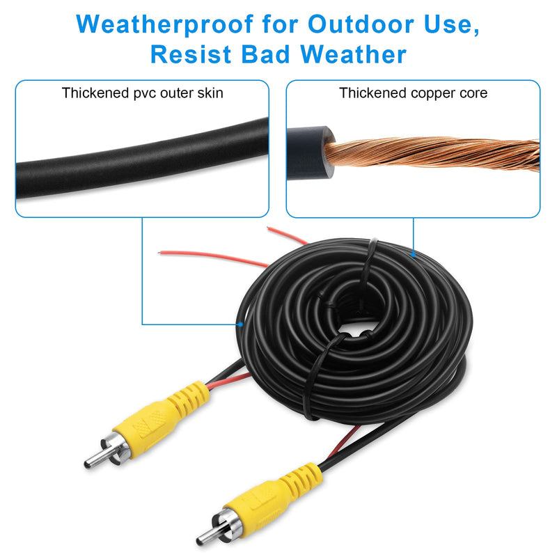 [Australia - AusPower] - Weuaste Professional Upgraded Double-Shielded RCA Video Cable for Monitor and Backup Rear View Camera Connection (20FT / 6M), AV Extension Cable with RCA Video Female to Female Coupler and Power Cable 