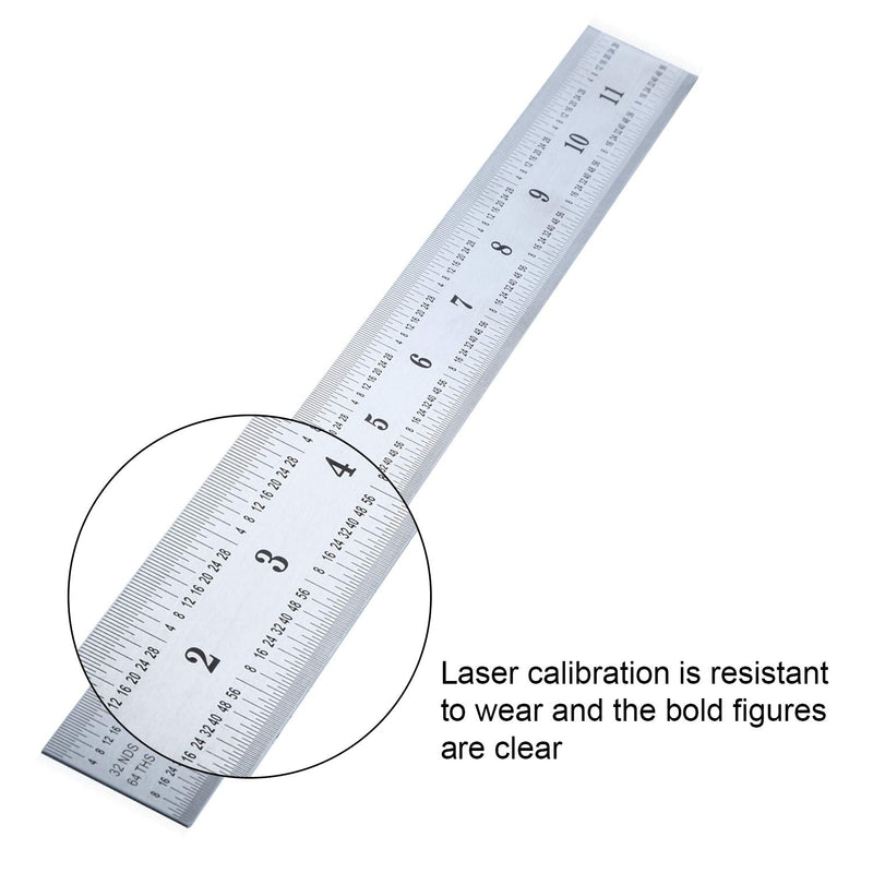 [Australia - AusPower] - eBoot 2 Pack Stainless Steel Ruler Machinist Engineer Ruler, Metric Ruler with Markings 1/8, 1/16, 1/32, 1/64 Inch for Engineering, School, Office, Architect, and Drawing (12 Inch) 12 Inch 