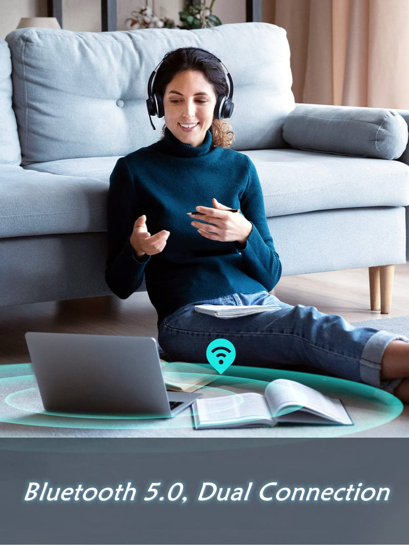 [Australia - AusPower] - Wireless Bluetooth Headphones, Dual Noise Cancelling Microphone & cVc8.0 Technology,22Hrs Talktime with mic, 3.5mm&Wireless Connection, Multi Connect, Hands-Free Telephone Headset for Teams Zoom Skype Basic 