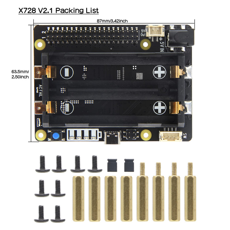 [Australia - AusPower] - Geekworm Raspberry Pi UPS, X728 V2.1 (Max 5.1V 6A) 18650 UPS & Power Management Board with AC Power Loss Detection, Auto On & Safe Shutdown Function for Raspberry Pi 4B/3B+/3B 