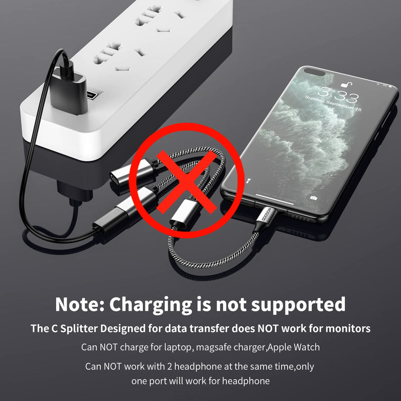 [Australia - AusPower] - USB C to USB C Female Adapter USB Y Splitter Cable,USB C Male to 2USB-C Female Cord Converter,Dual Double USB C Port Hub USB C Split Adapter for Mac,Xbox One Series X/S,PS4,PS5,Laptop(NOT for monitor) 1 pack Black 