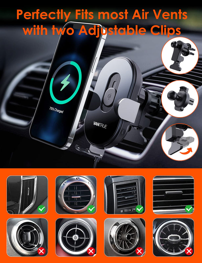 [Australia - AusPower] - Vantrue Q1 Wireless Car Charger, Qi 15W Fast Charging Auto Clamping, Air Vent Car Phone Holder Mount for iPhone 12/12 Pro Max/11/11Pro/XS/XR/X/8, Samsung S21 S20/Note 20/Note 10+/S10, LG G7 G8 V30+ 