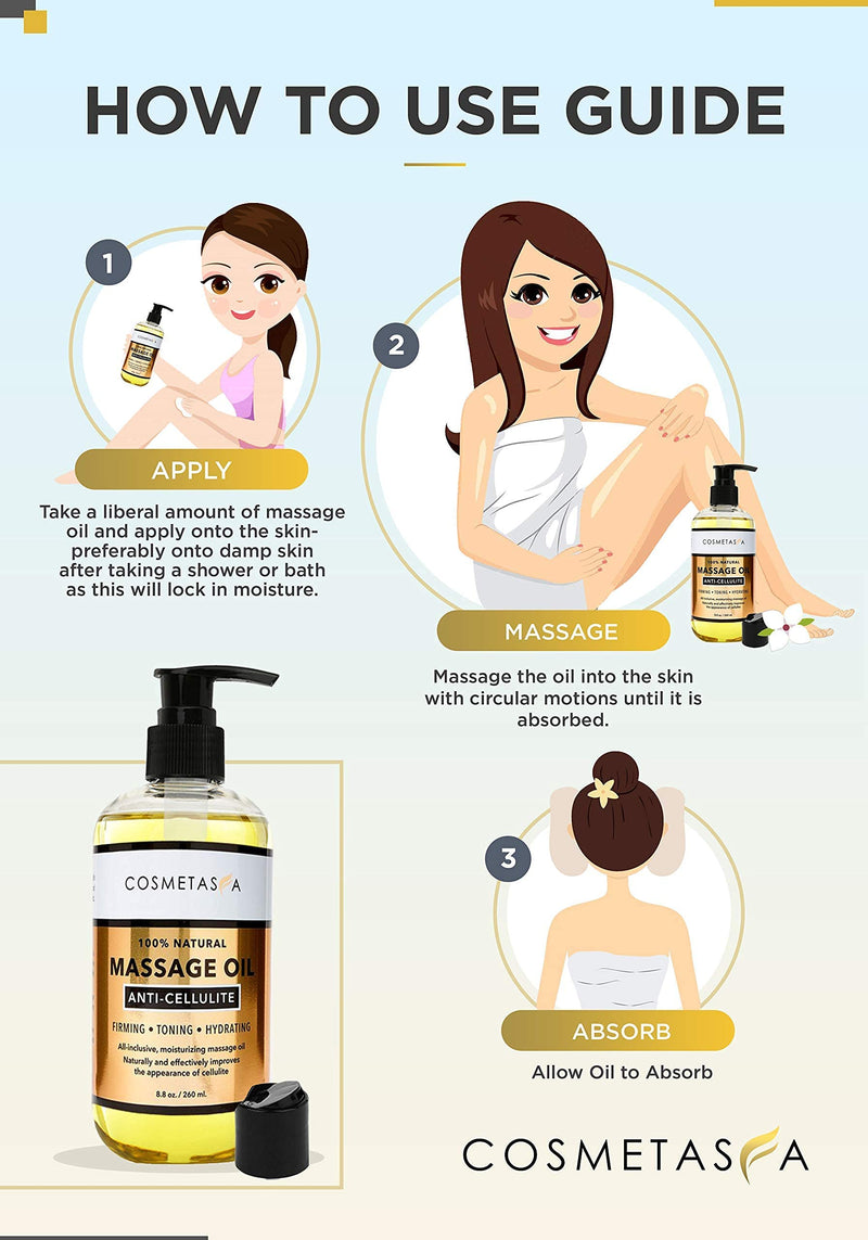 [Australia - AusPower] - Cellulite Massage Oil with Collagen & Stem Cells- 100% Natural Cellulite Treatment, Assists with Firming, Toning & Moisturizes Skin 8.8 by Cosmetasa 8.8 Fl Oz (Pack of 1) 