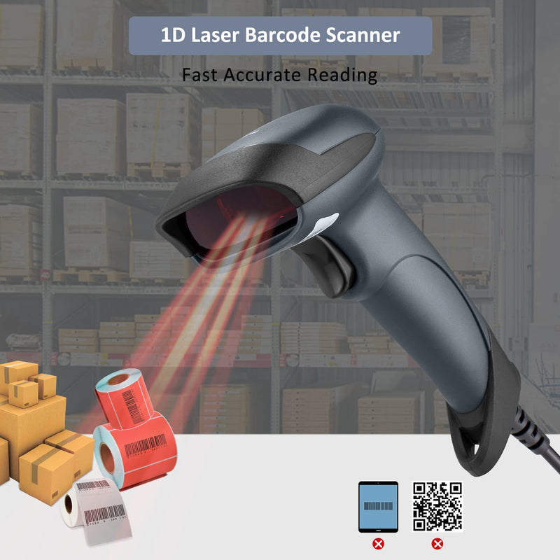 [Australia - AusPower] - Zacoora 1D Laser Barcode Scanner USB Wired Handheld Bar Code Reader Ergonomic Design Barcode Gun for POS System Supermarket Warehouse Store USB 1D Scanner 