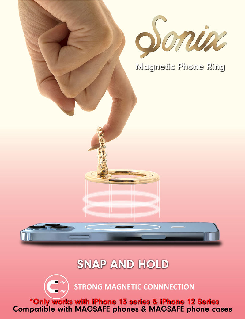 [Australia - AusPower] - Sonix Magnetic Phone Rings for MagSafe iPhone 13 Series and iPhone 12 Series, Adjustable Removable Finger Ring Grip Holder and Stand (Gold, Rainbow Rhinestone Crystal) Gold/Rainbow 
